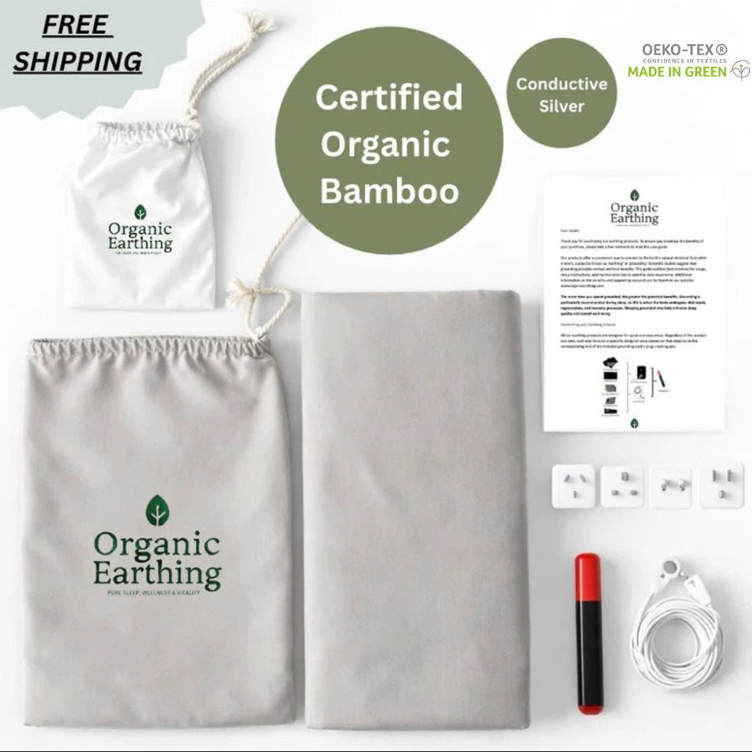 Organic Grounding Sleep Bundle for Better Sleep | Earthing Sheet + Silk Pillowcase & Eye Mask | Full Sleep Set