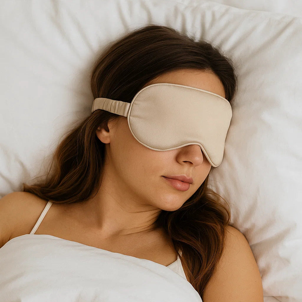 Organic Silk Eye Mask for Sleep (Beige) | 100% Mulberry Silk | Anti-Aging & Hair Protection | Soft Breathable Sleep Mask grounding product for sleep, stress relief and recovery | Organic Earthing