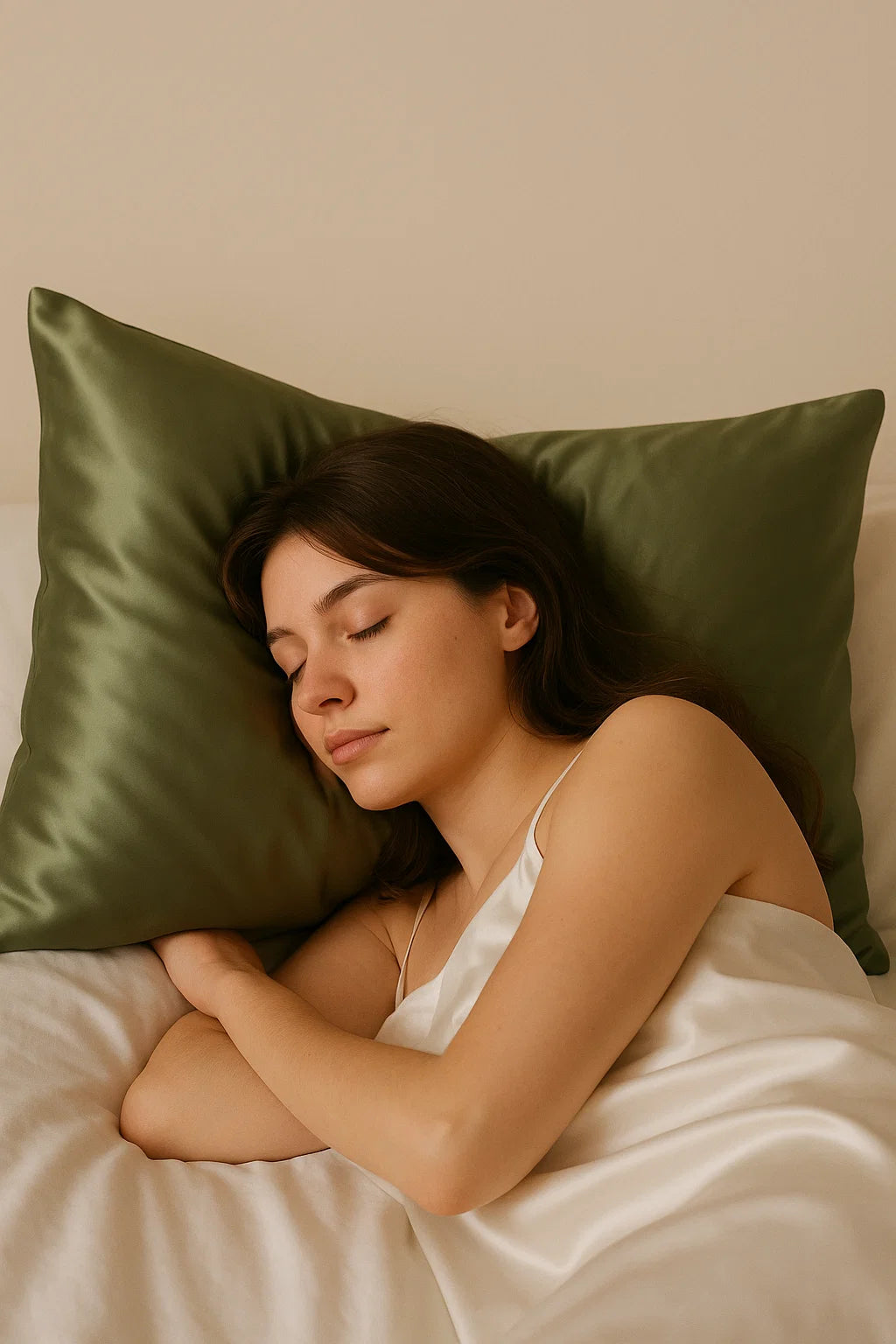 Certified Organic 22MM Mulberry Silk Pillowcase in Olive Green