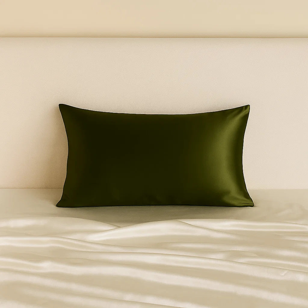 Certified Organic 22MM Mulberry Silk Pillowcase in Olive Green