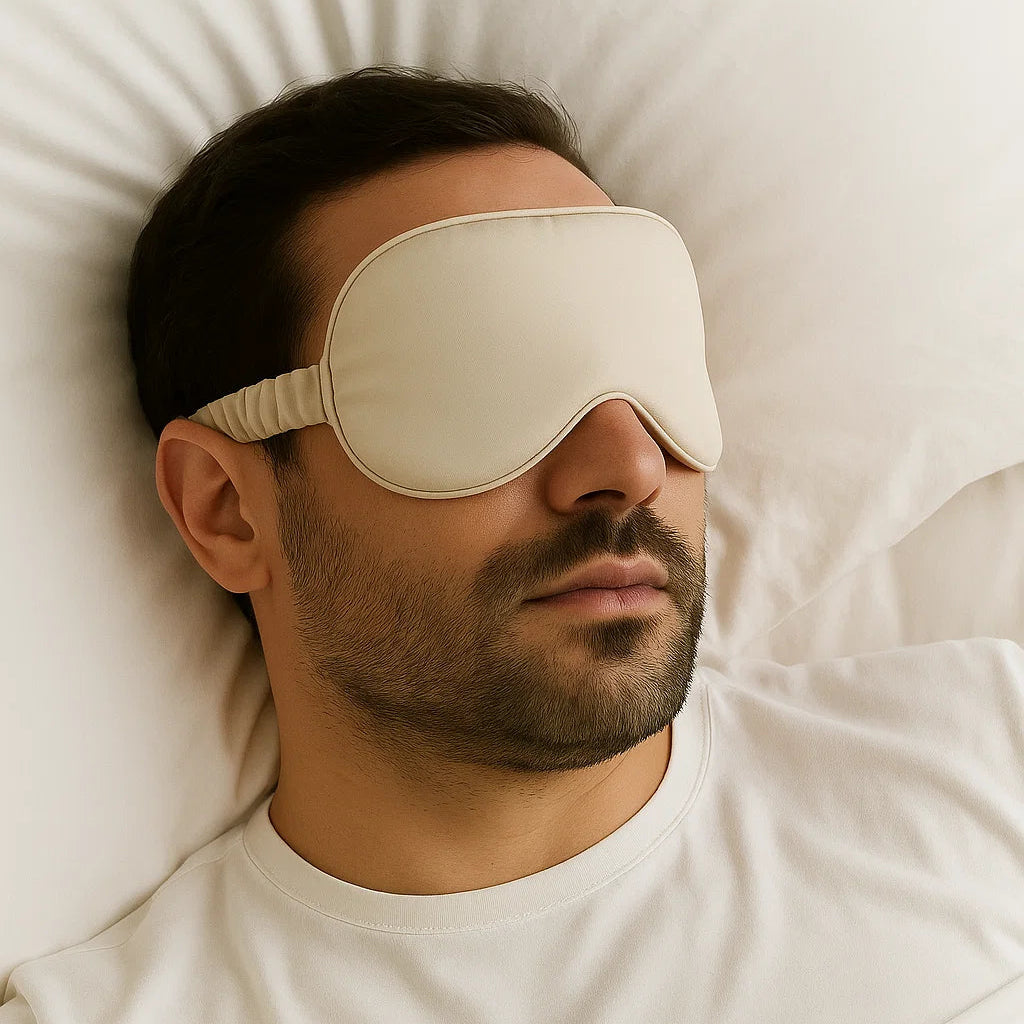 Organic Silk Eye Mask for Sleep (Beige) | 100% Mulberry Silk | Anti-Aging & Hair Protection | Soft Breathable Sleep Mask grounding product for sleep, stress relief and recovery | Organic Earthing