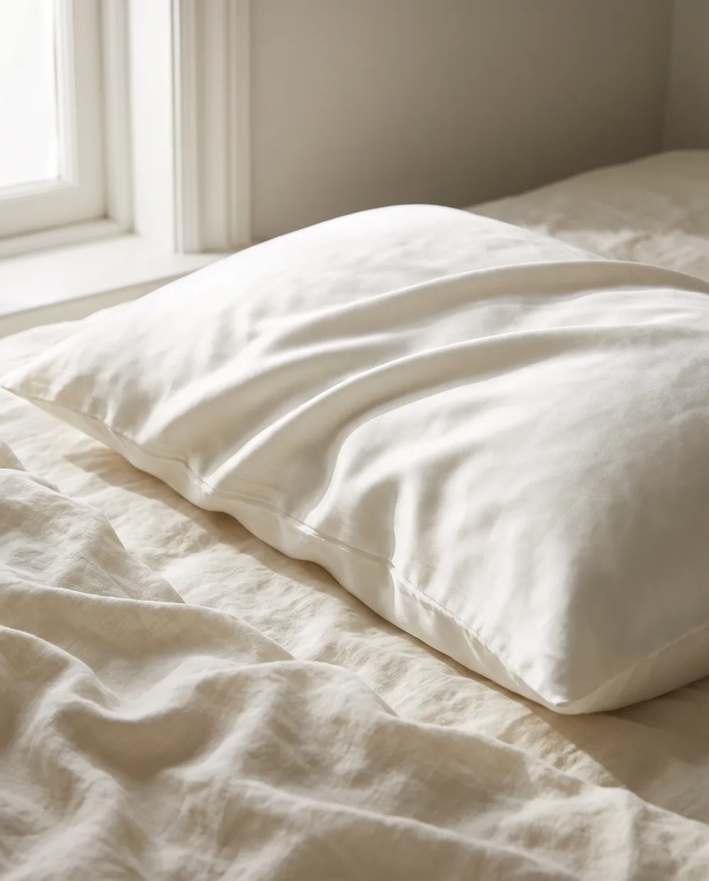 A natural white mulberry silk pillowcase