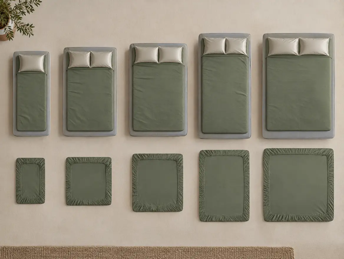 Diagram comparing US mattress sizes with Organic Earthing fitted sheet sizes in inches