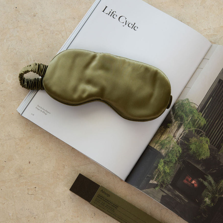Silk Sleep Mask (Olive) - Block Light & Improve Sleep Quality grounding product for sleep, stress relief and recovery | Organic Earthing