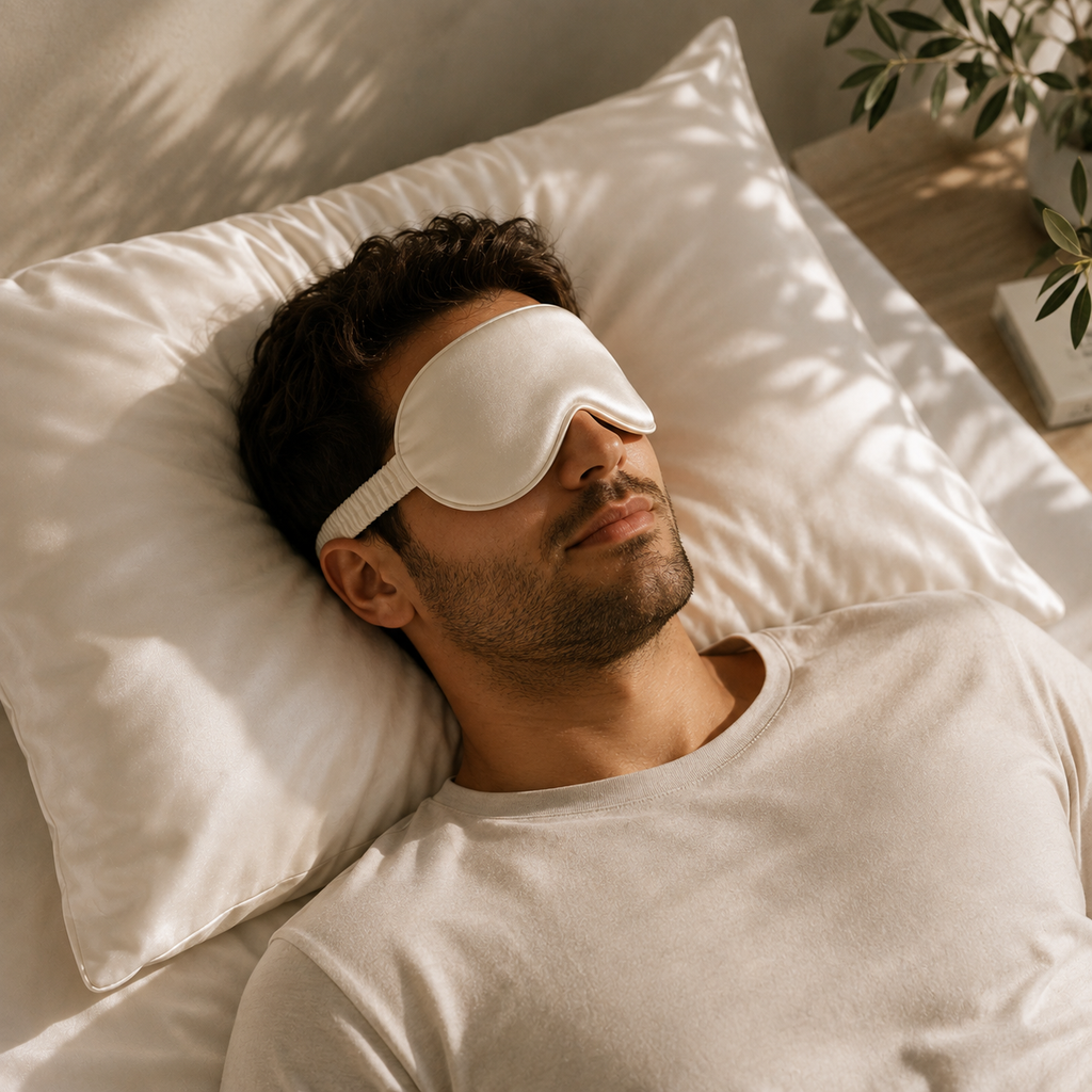 Organic Silk Eye Mask for Sleep (Beige) | 100% Mulberry Silk | Anti-Aging & Hair Protection | Soft Breathable Sleep Mask