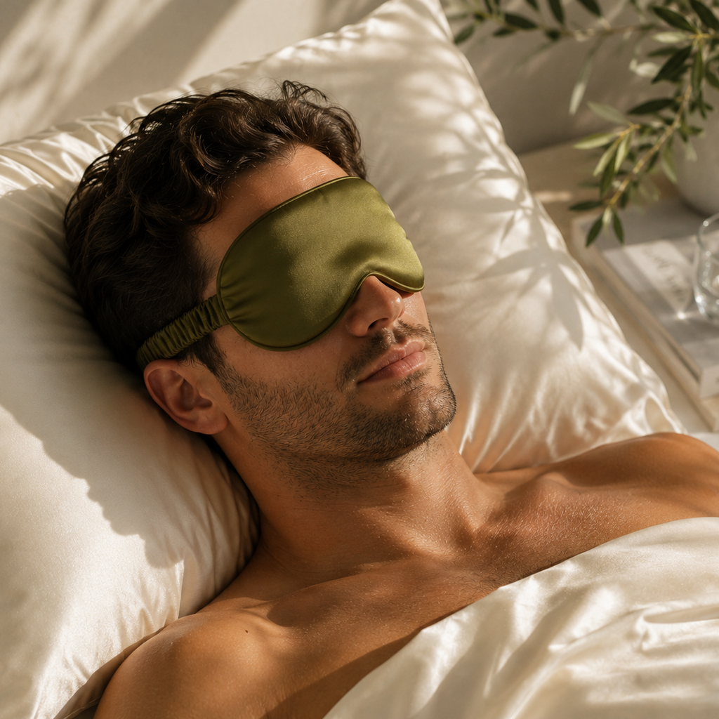 Organic Silk Eye Mask for Sleep (Olive) | 100% Mulberry Silk | Anti-Aging & Hair Protection | Soft Breathable Sleep Mask