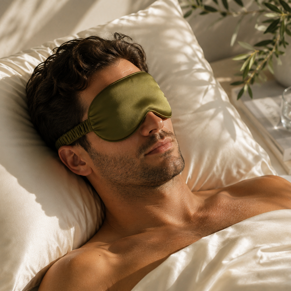 Organic Silk Eye Mask for Sleep (Olive) | 100% Mulberry Silk | Anti-Aging & Hair Protection | Soft Breathable Sleep Mask