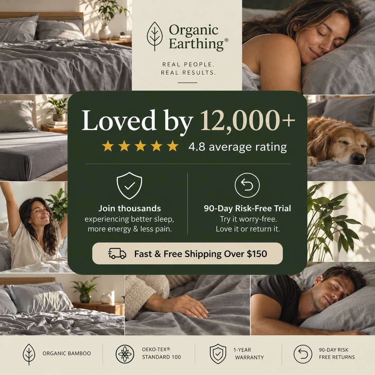 Organic Grounding Sheets for Bed | Earthing Sheet (flat) | Half Queen King | Organic Bamboo + Silver