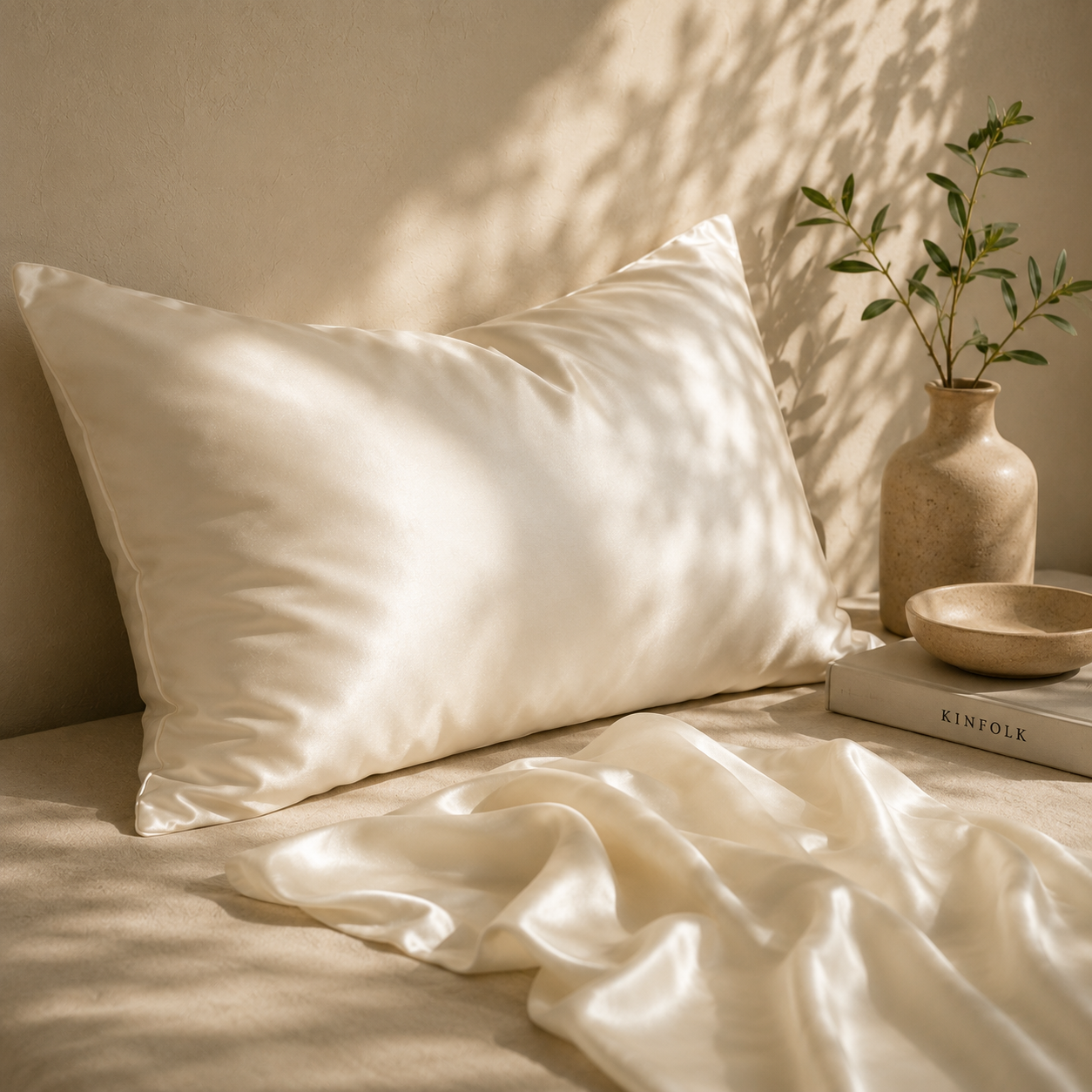 Organic Silk Pillowcase 100% Mulberry Silk (Natural White) | Anti-Frizz Hair & Skin Care | Cooling Breathable