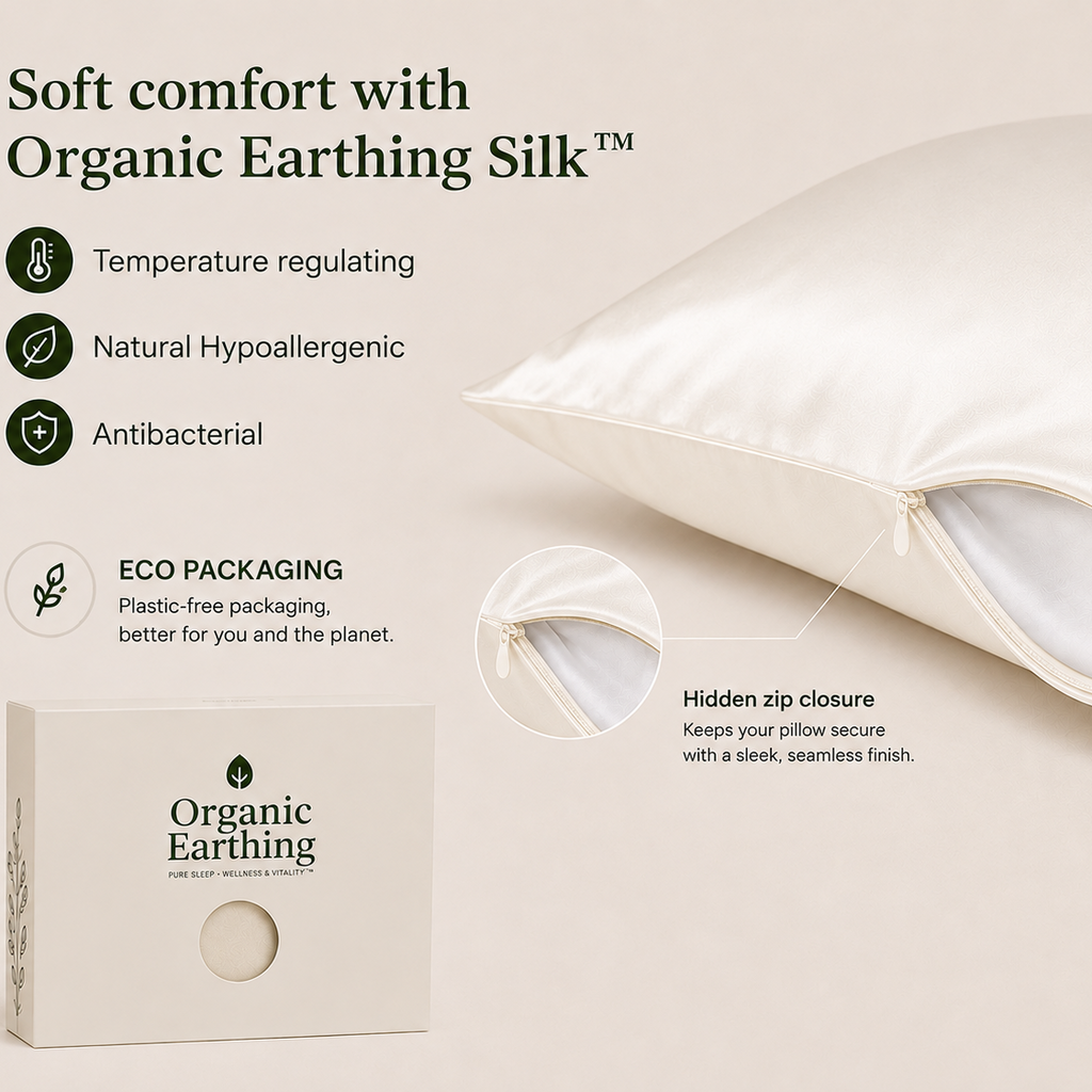 Organic Silk Pillowcase 100% Mulberry Silk (Natural White) | Anti-Frizz Hair & Skin Care | Cooling Breathable