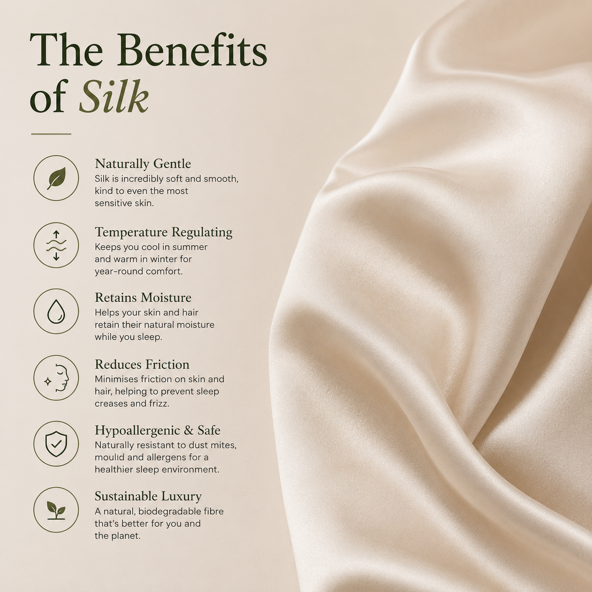 Organic Silk Pillowcase 100% Mulberry Silk (Natural White) | Anti-Frizz Hair & Skin Care | Cooling Breathable