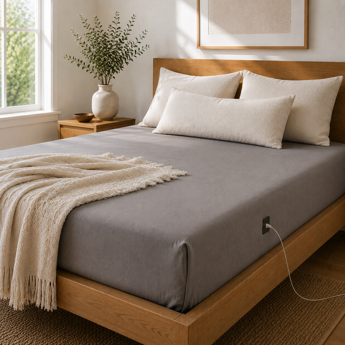 Organic Grounding Sheets for Bed | Earthing Sheet (flitted) | Single Queen King | Organic Bamboo + Silver