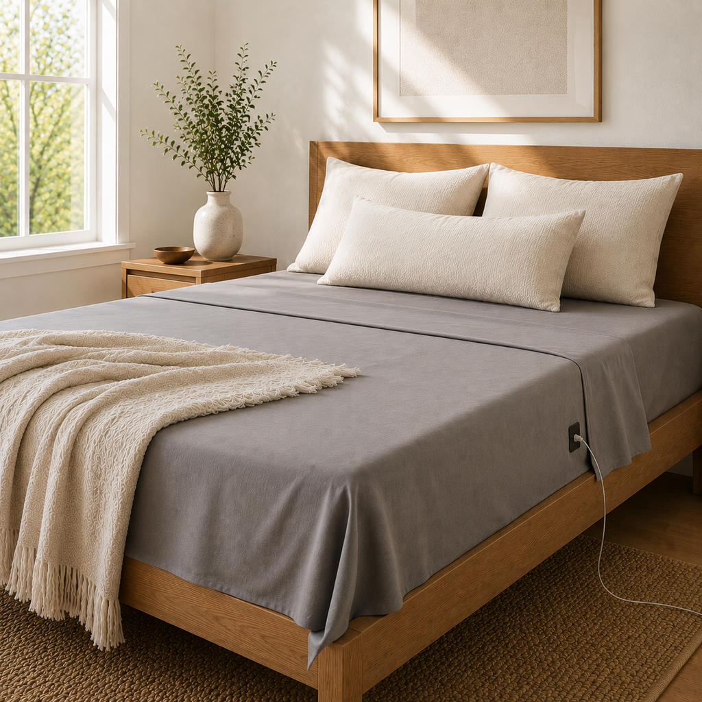 Organic Grounding Sheets for Bed | Earthing Sheet (flat) | Half Queen King | Organic Bamboo + Silver